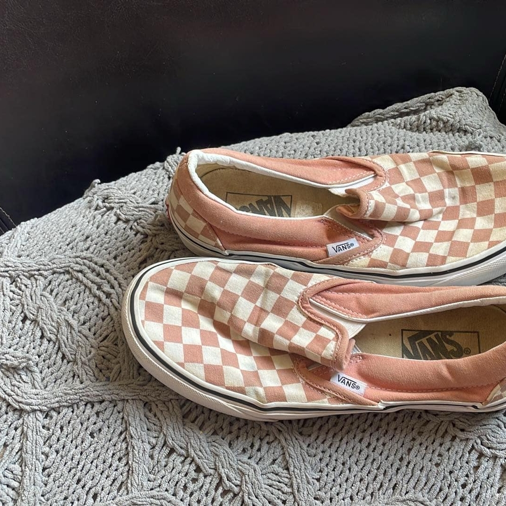 Vans Pink and Cream Checkered Slip-On Shoes